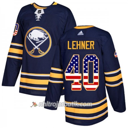 Män Ishockey Buffalo Sabres Tröja Robin Lehner 40 Adidas 2017-2018 Marinblå USA Flag Fashion Authentic
